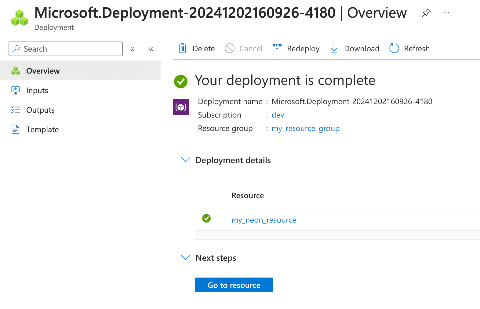 Go to resource button